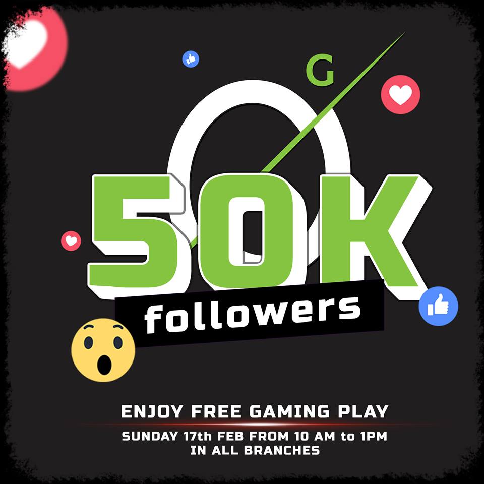 Thanks To All Our Followers!! Enjoy Free Gaming Hours this Sunday 17th Feb from 10AM to 1PM for everyone in all branches !